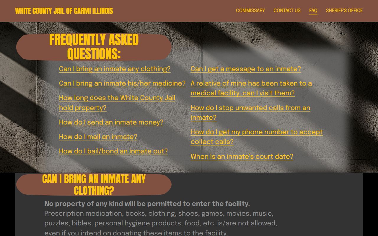 White County Jail Hamilton County inmate FAQ and rules