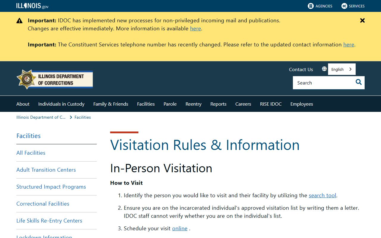 Hamilton County inmate records IDOC visitation rules
